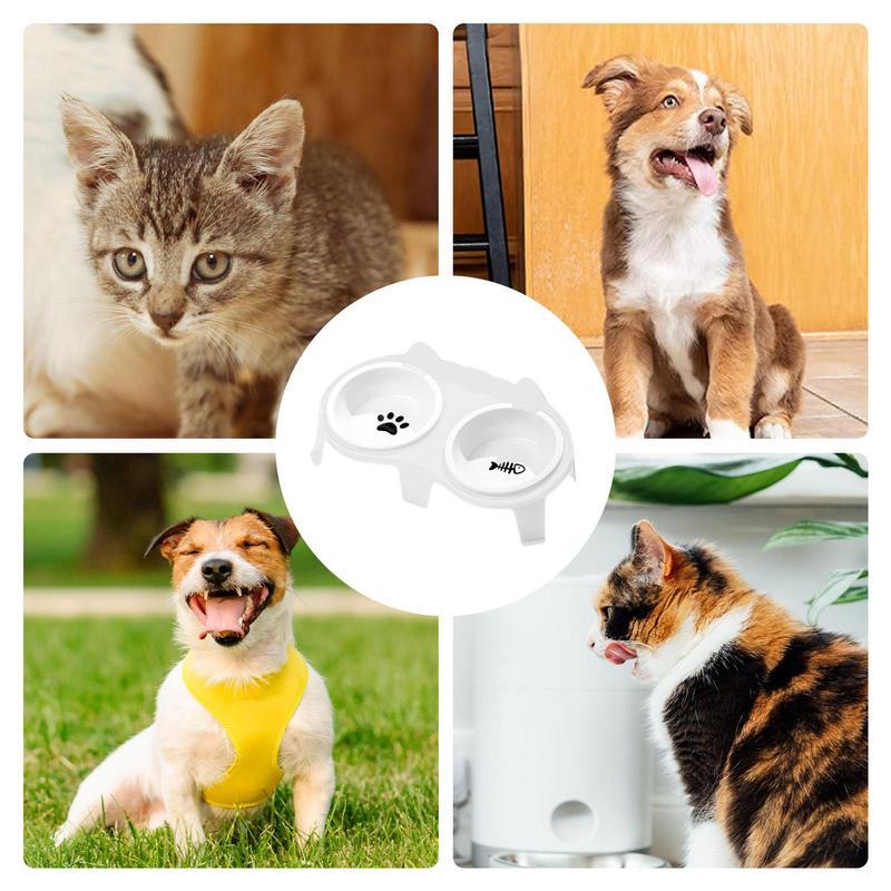 Set de gamelles pour chiens et chats - bol en céramique pour nourriture et eau - bol surélevé et incliné avec support