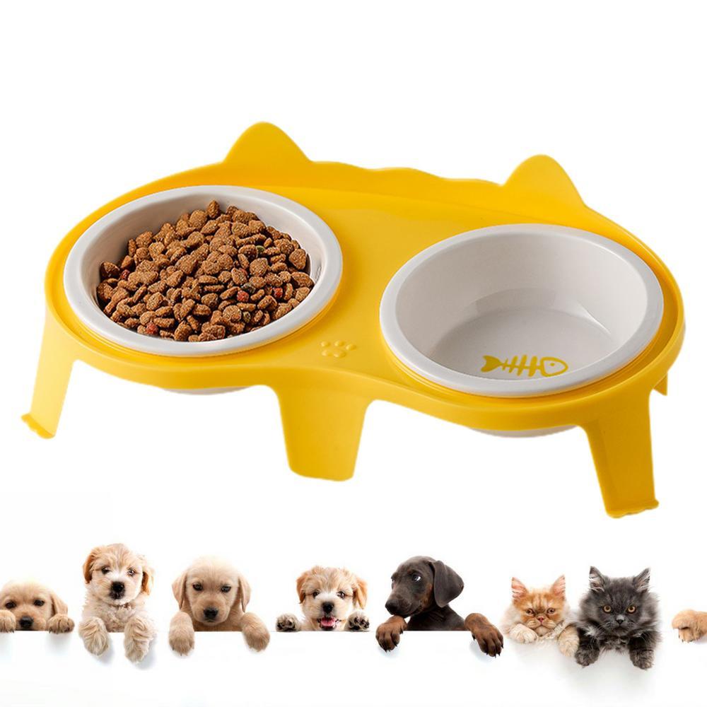 Set de gamelles pour chiens et chats - bol en céramique pour nourriture et eau - bol surélevé et incliné avec support