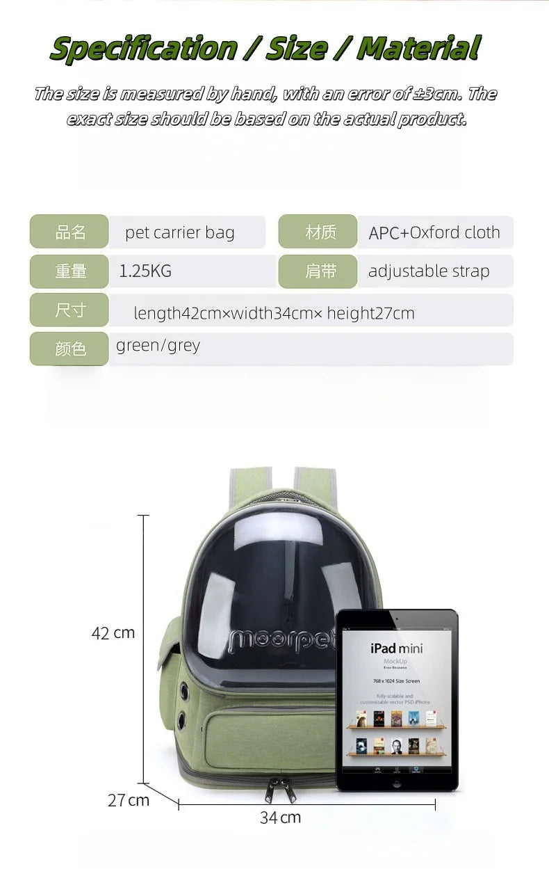Sac à dos transparent pour animaux de compagnie, accessoire idéal pour chat, sac à bandoulière pour animaux de compagnie en extérieur