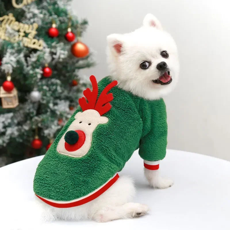Vêtements de Noel pour chiens, vêtements d'hiver chauds pour petits et moyens chiens, motif élan et Père Noel