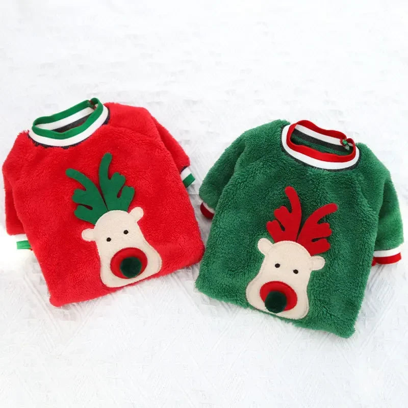 Vêtements de Noel pour chiens, vêtements d'hiver chauds pour petits et moyens chiens, motif élan et Père Noel