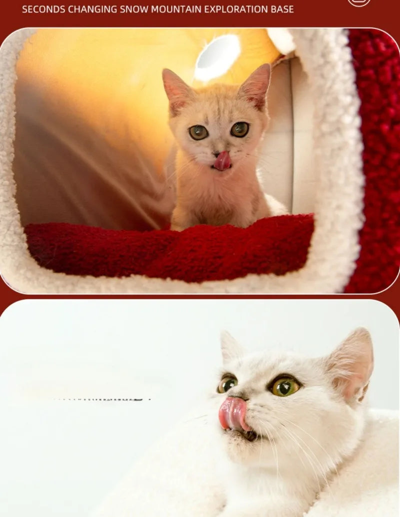 Nid douillet pliable pour animaux de compagnie, idéal pour Noel, avec décorations et accessoires pour chiens et chats.