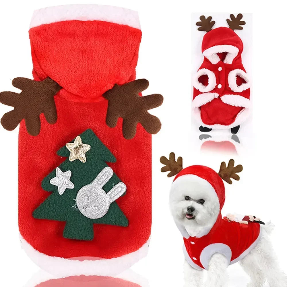 Vêtements de Noel pour chiens, vêtements d'hiver chauds pour petits et moyens chiens, motif élan et Père Noel