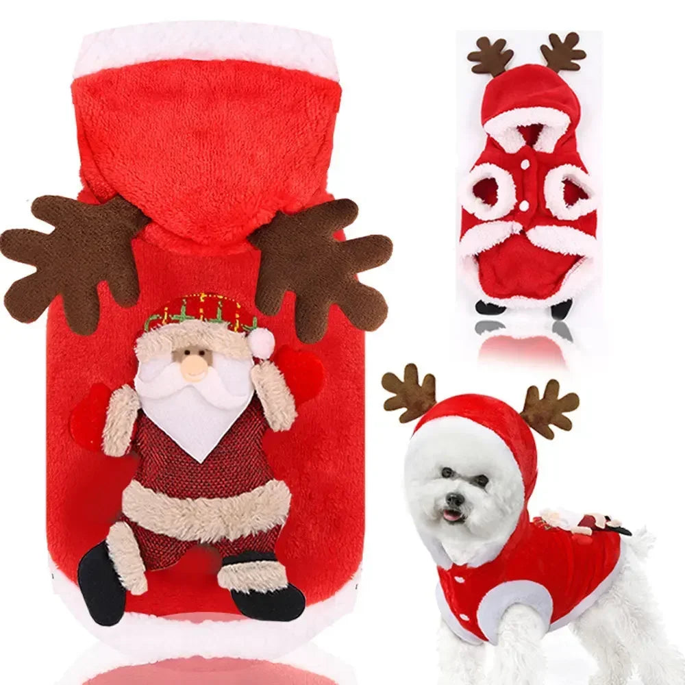 Vêtements de Noel pour chiens, vêtements d'hiver chauds pour petits et moyens chiens, motif élan et Père Noel