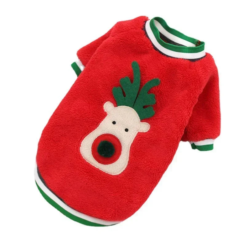Vêtements de Noel pour chiens, vêtements d'hiver chauds pour petits et moyens chiens, motif élan et Père Noel