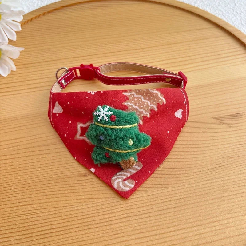 Ensemble écharpe et jupe de sapin assorties pour chien - Bandana à carreaux Père Noël et bonhomme de neige