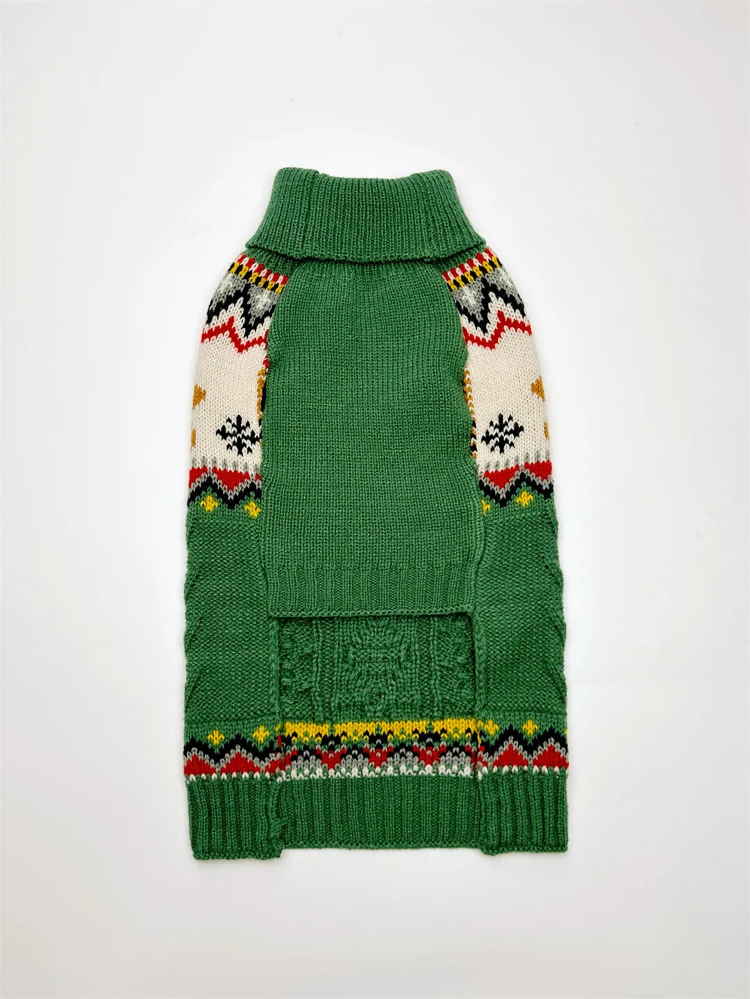 Pull doux à col montant rouge et vert à motif rennes pour chien et chat