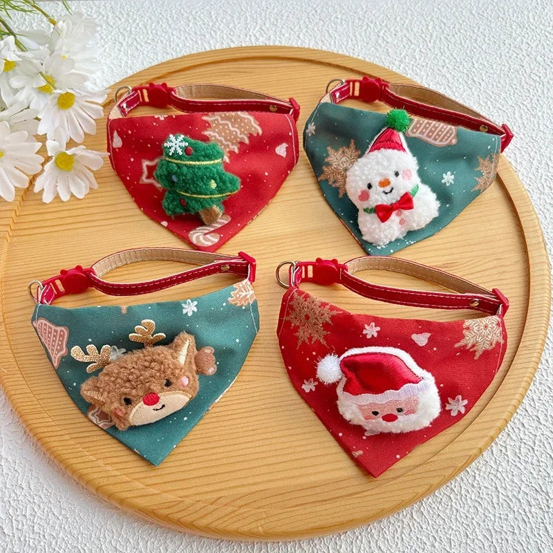 Ensemble écharpe et jupe de sapin assorties pour chien - Bandana à carreaux Père Noël et bonhomme de neige