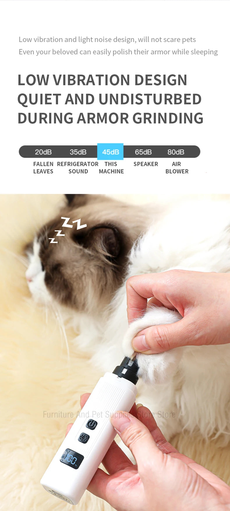 Coupe-ongles électrique/ rechargeable pour chiens et chats et autres petits animaux avec broyeurs d’ongles et led de précison