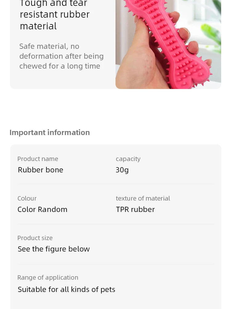 Jouet à mâcher pour animaux de compagnie (1 pièce) : os en caoutchouc souple résistant aux morsures