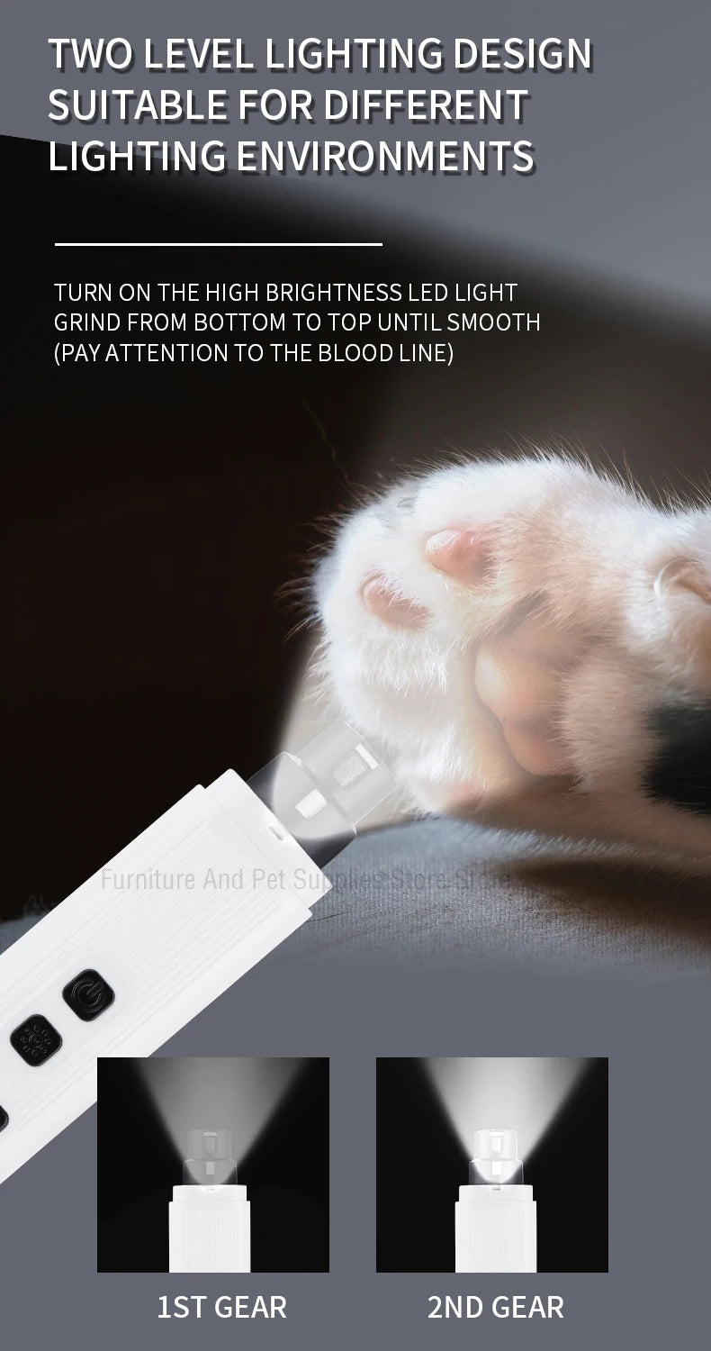 Coupe-ongles électrique/ rechargeable pour chiens et chats et autres petits animaux avec broyeurs d’ongles et led de précison