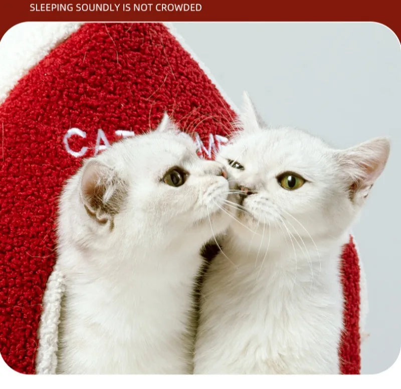 Nid douillet pliable pour animaux de compagnie, idéal pour Noel, avec décorations et accessoires pour chiens et chats.