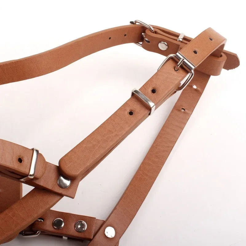 Muselière anti-morsure en cuir et métal réglable