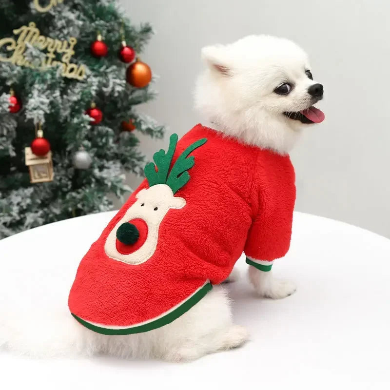 Vêtements de Noel pour chiens, vêtements d'hiver chauds pour petits et moyens chiens, motif élan et Père Noel