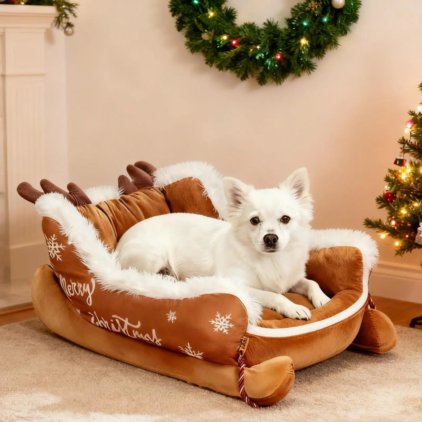 Canapé lit pour chiens et chats en forme de traîneau de Noel