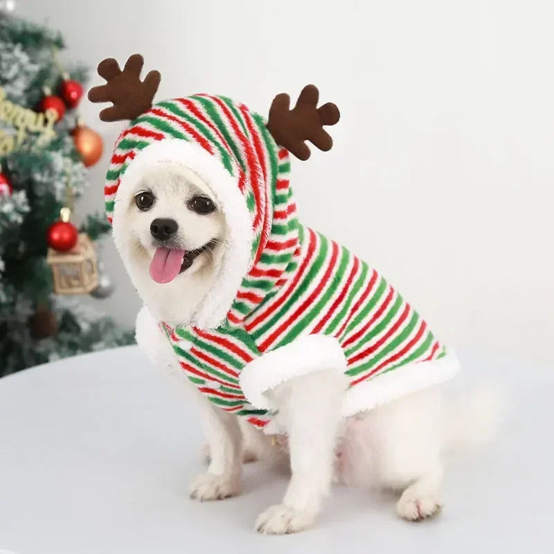 Vêtements de Noel pour chiens, vêtements d'hiver chauds pour petits et moyens chiens, motif élan et Père Noel