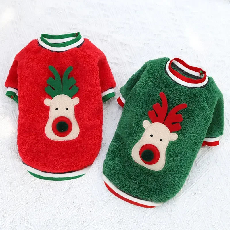 Vêtements de Noel pour chiens, vêtements d'hiver chauds pour petits et moyens chiens, motif élan et Père Noel