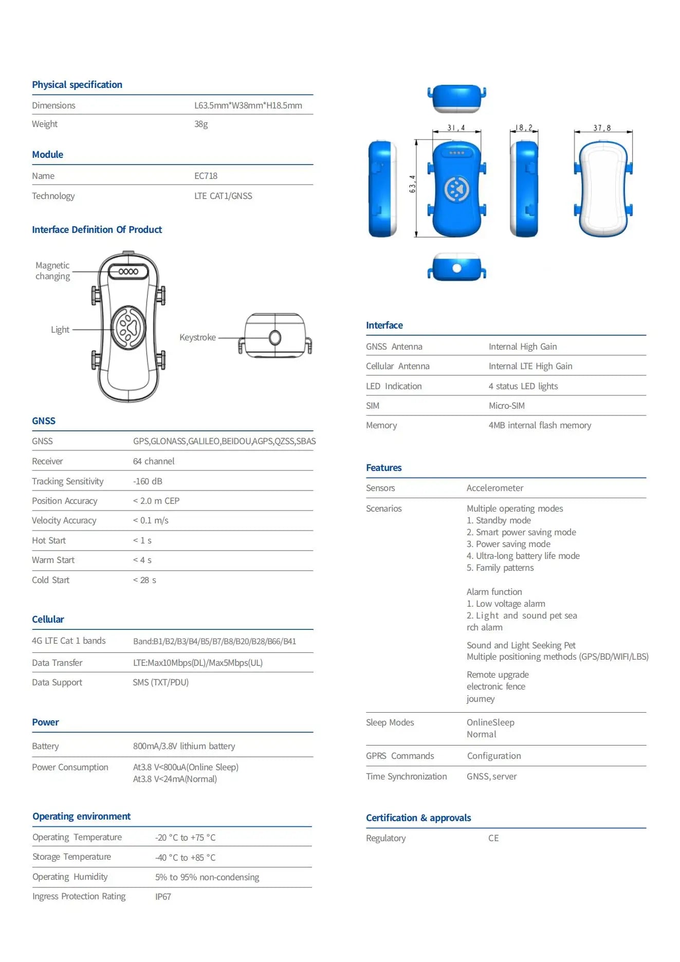 ‌Traceur GPS 4G pour chiens et chats - Localisateur intelligent étanche avec application, suivi en direct