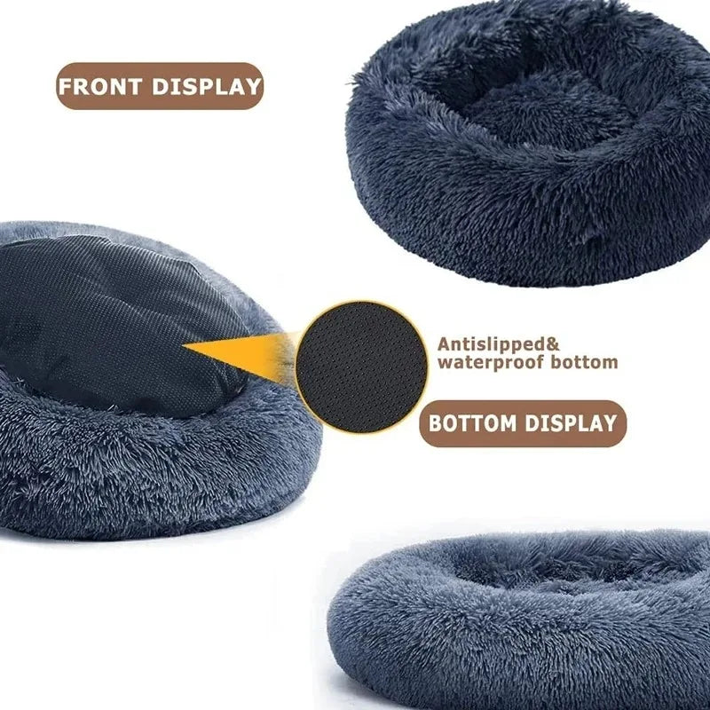 Lit rond pour chiens et chats. Panier en peluche et lavable