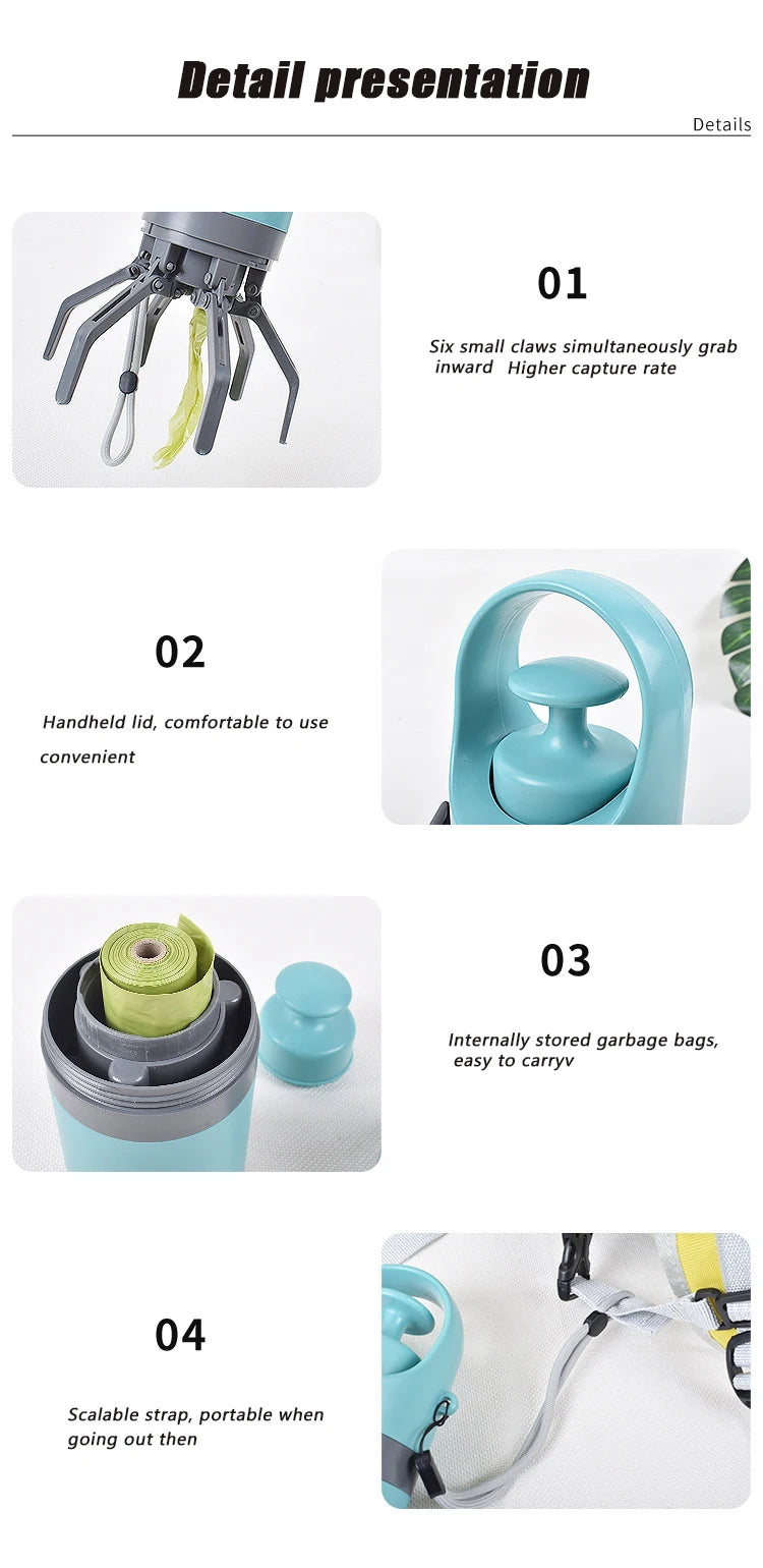 Ramasse-crottes portable pour chiens, nettoyeur d'extérieur avec sac poubelle intégré